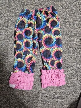 Girls Ruffle Hem Sunflower Leggings - Multicolor